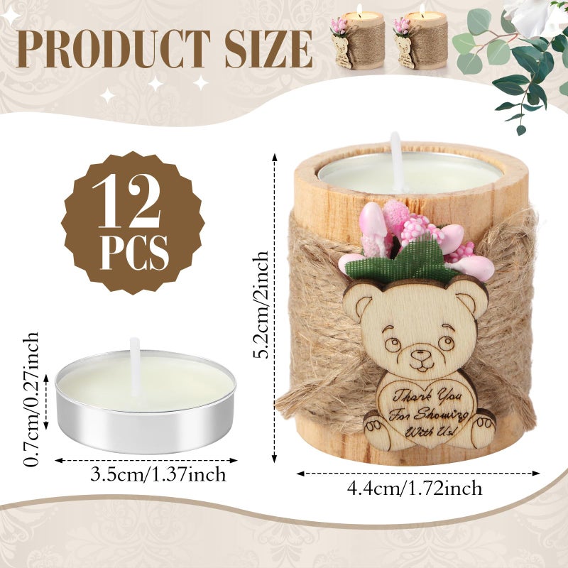 Treela 12 Pcs Christmas Wood Tealight Candle Holder with Candles Baby Shower Candle Tealight Holder Wooden Cylinder Bridal Wedding Favors for Party Centerpieces Decorations Guests Gifts(Light Pink) - Image 3