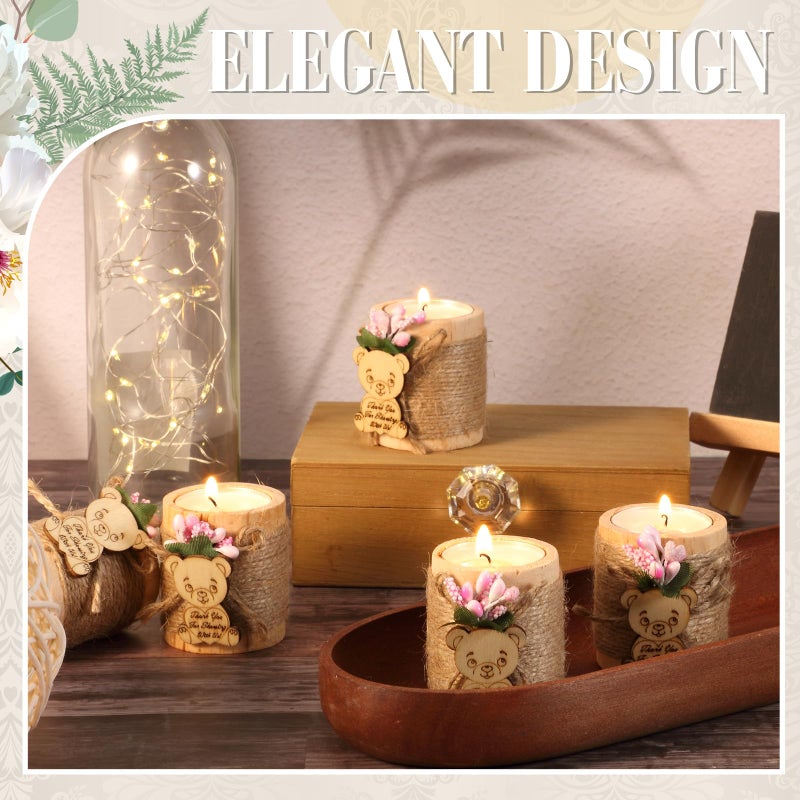 Treela 12 Pcs Christmas Wood Tealight Candle Holder with Candles Baby Shower Candle Tealight Holder Wooden Cylinder Bridal Wedding Favors for Party Centerpieces Decorations Guests Gifts(Light Pink) - Image 5