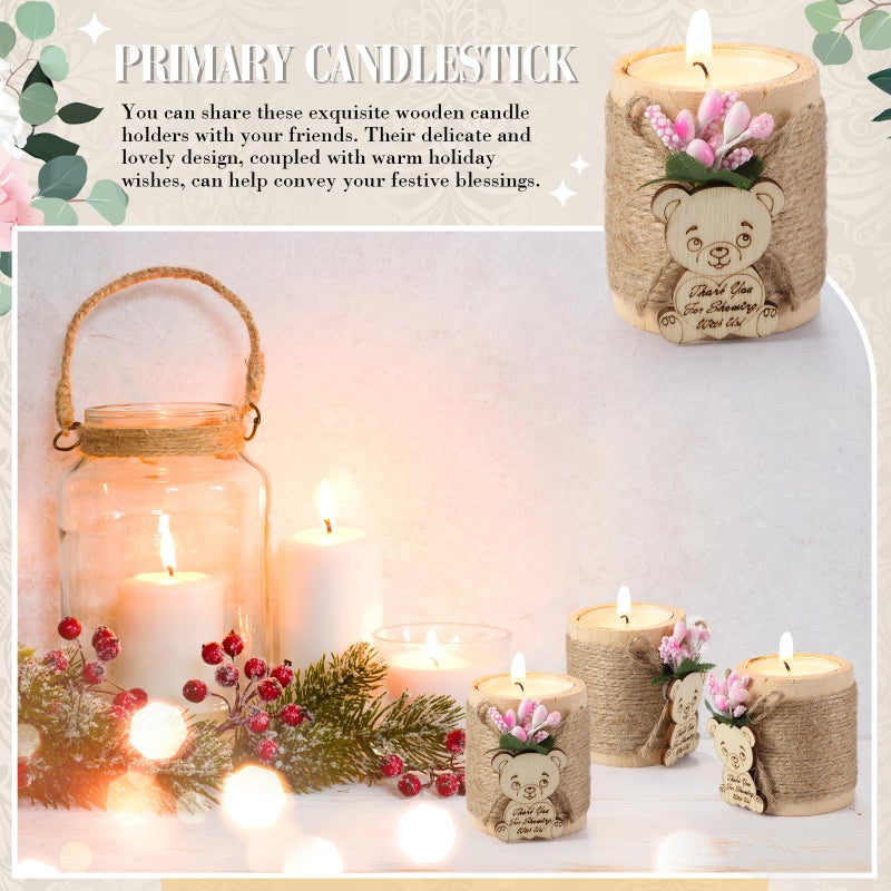 Treela 12 Pcs Christmas Wood Tealight Candle Holder with Candles Baby Shower Candle Tealight Holder Wooden Cylinder Bridal Wedding Favors for Party Centerpieces Decorations Guests Gifts(Light Pink) - Image 4