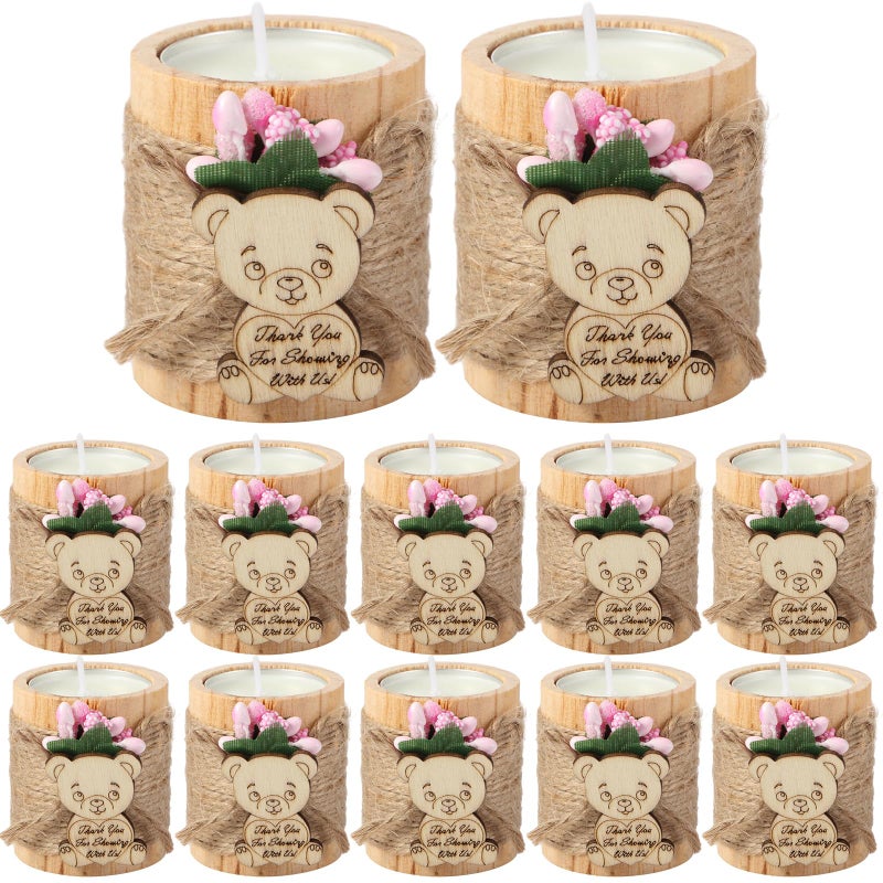 Treela 12 Pcs Christmas Wood Tealight Candle Holder with Candles Baby Shower Candle Tealight Holder Wooden Cylinder Bridal Wedding Favors for Party Centerpieces Decorations Guests Gifts(Light Pink) - Image 1