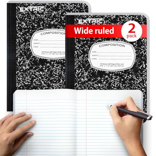 EXTRIC Composition Notebook College Ruled – 2 Pack College Ruled Notebooks for School, 200 Pages (100 Sheets) No Bleed Composition Book Black Marble 9.75 x 7.5 in - Image 1