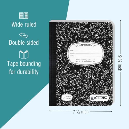 EXTRIC Composition Notebook College Ruled – 2 Pack College Ruled Notebooks for School, 200 Pages (100 Sheets) No Bleed Composition Book Black Marble 9.75 x 7.5 in - Image 3