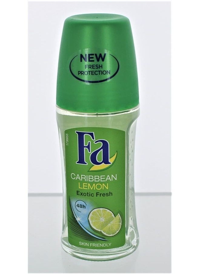 Fa Deodorant 1.7 Ounce Roll-On Caribbean Lemon (50ml) (3 Pack)  - Image 1