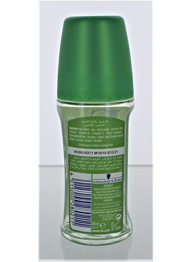 Fa Deodorant 1.7 Ounce Roll-On Caribbean Lemon (50ml) (3 Pack)  - Image 2