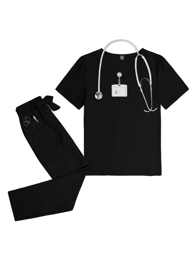 NIBEMINENT Nurse Surgical Uniform Women Doctor Costume Set Solid Color V-neck Pocket Quick-drying Top+pants Oral Dental Surgery Uniform Set - Image 1