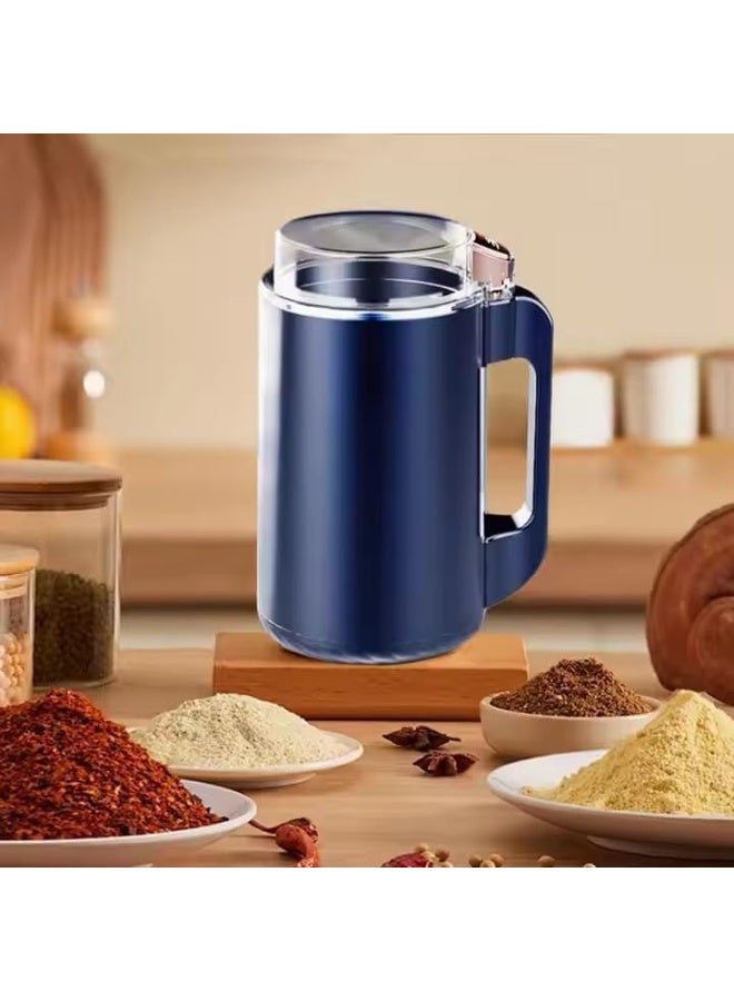 مطحنة توابل كهربائية موتور نحاس قوى 300 واط سعة 400 مللى مع 6 شفرات حادة من الستانلس ستيل للتوابل والمكسرات والاعشاب والقهوة ، ماكينة طحن صغيرة قوية سهلة التنظيف بتصميم جيد مناسب الحجم لون ازرق - Image 2