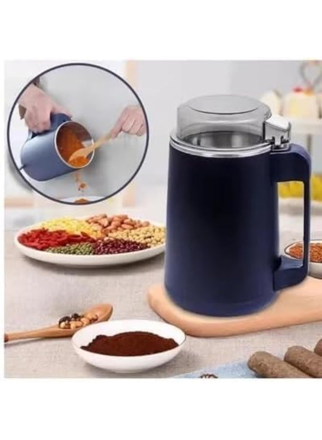 مطحنة توابل كهربائية موتور نحاس قوى 300 واط سعة 400 مللى مع 6 شفرات حادة من الستانلس ستيل للتوابل والمكسرات والاعشاب والقهوة ، ماكينة طحن صغيرة قوية سهلة التنظيف بتصميم جيد مناسب الحجم لون ازرق - Image 3