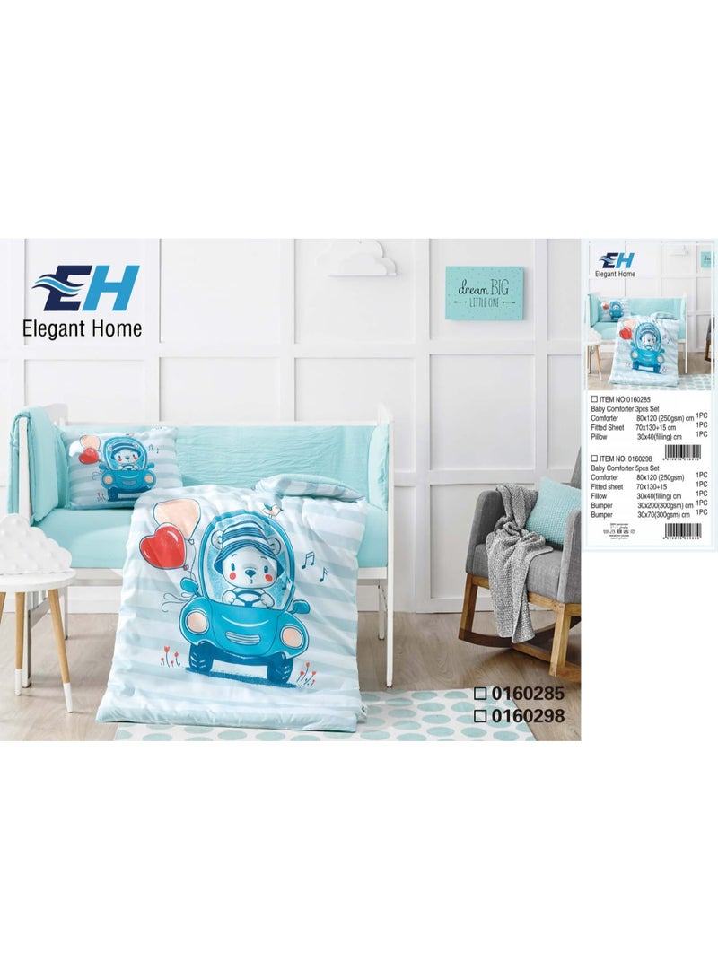 Elegant Home baby bedding set featuring a cute blue bear design inside a car