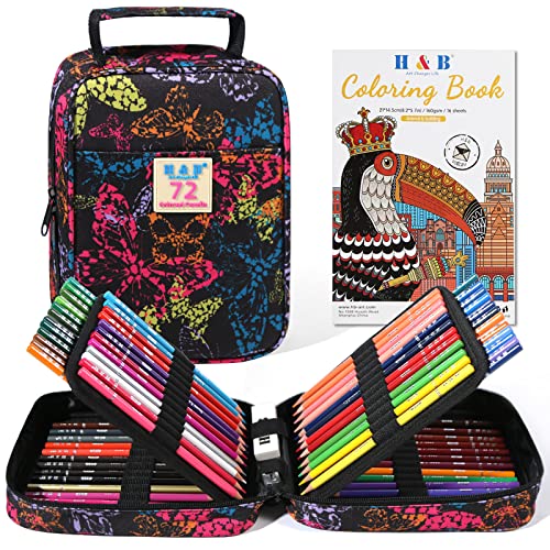HB H & B 72-Color Colored Pencils Set with Coloring Book, Eraser, and Sharpener - Perfect for Drawing and Coloring - Soft Oil-Based Cores Ideal for Adults and Beginners - Image 1