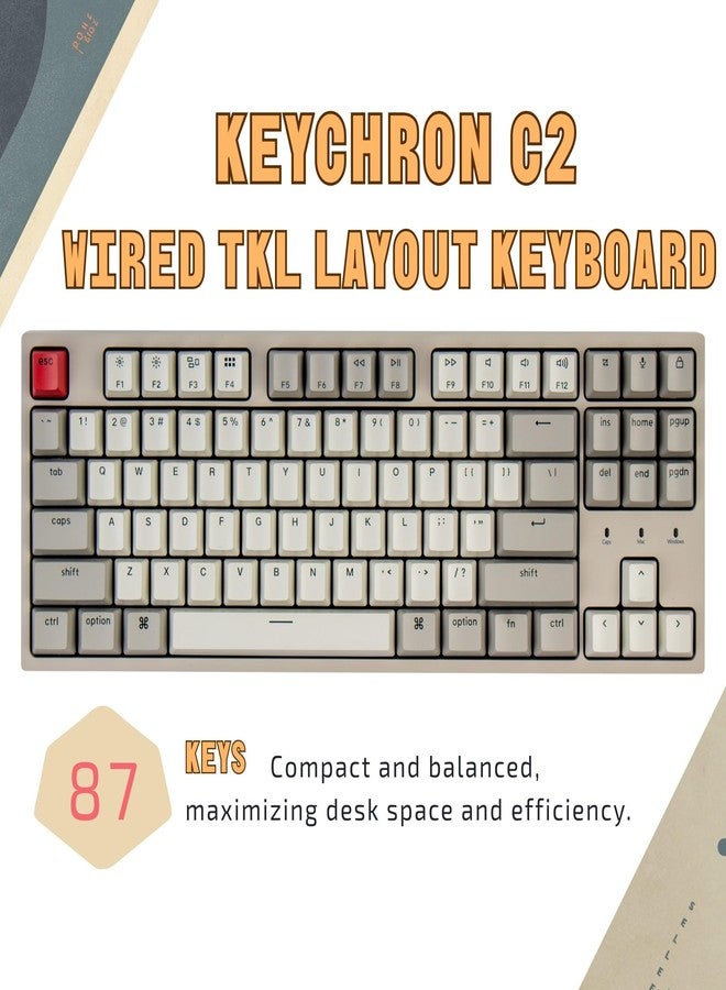 كيشرون لوحة مفاتيح Keychron C1 الميكانيكية السلكية ذات 87 مفتاحًا بتصميم بدون لوحة أرقام، متوافقة مع أجهزة Mac، مزودة بمفاتيح بنية اللون، وأغطية مفاتيح ABS بألوان كلاسيكية، وكابل USB من النوع C، وهي لوحة مفاتيح ألعاب كمبيوتر تعمل بنظام Windows على أجهزة الكمبيوتر المحمولة والمكتبية. - Image 5