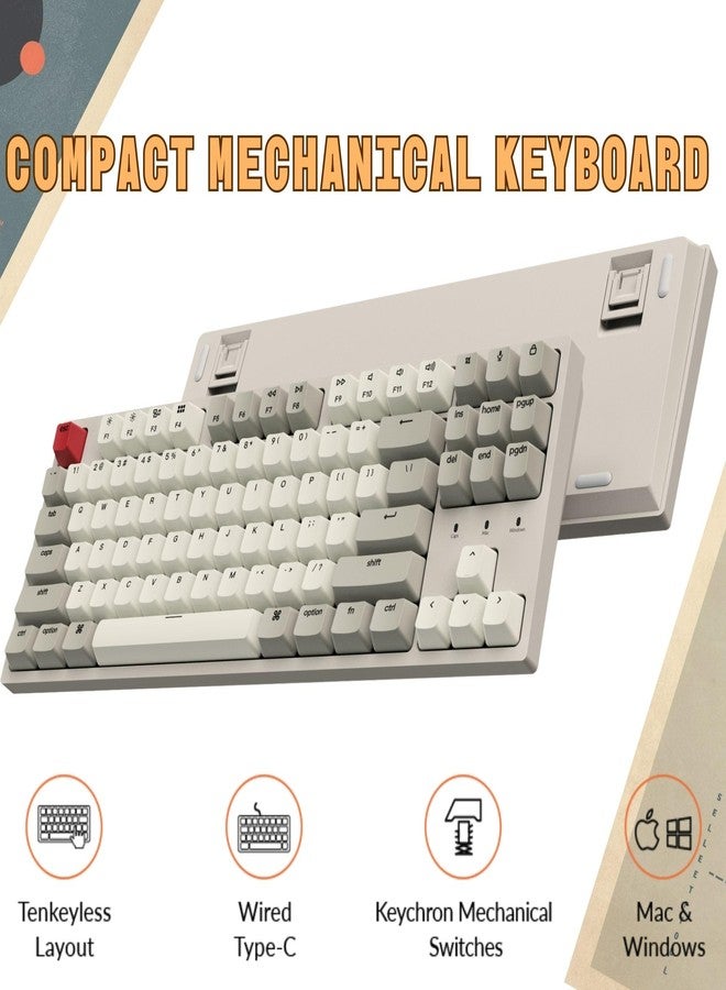 كيشرون لوحة مفاتيح Keychron C1 الميكانيكية السلكية ذات 87 مفتاحًا بتصميم بدون لوحة أرقام، متوافقة مع أجهزة Mac، مزودة بمفاتيح بنية اللون، وأغطية مفاتيح ABS بألوان كلاسيكية، وكابل USB من النوع C، وهي لوحة مفاتيح ألعاب كمبيوتر تعمل بنظام Windows على أجهزة الكمبيوتر المحمولة والمكتبية. - Image 2