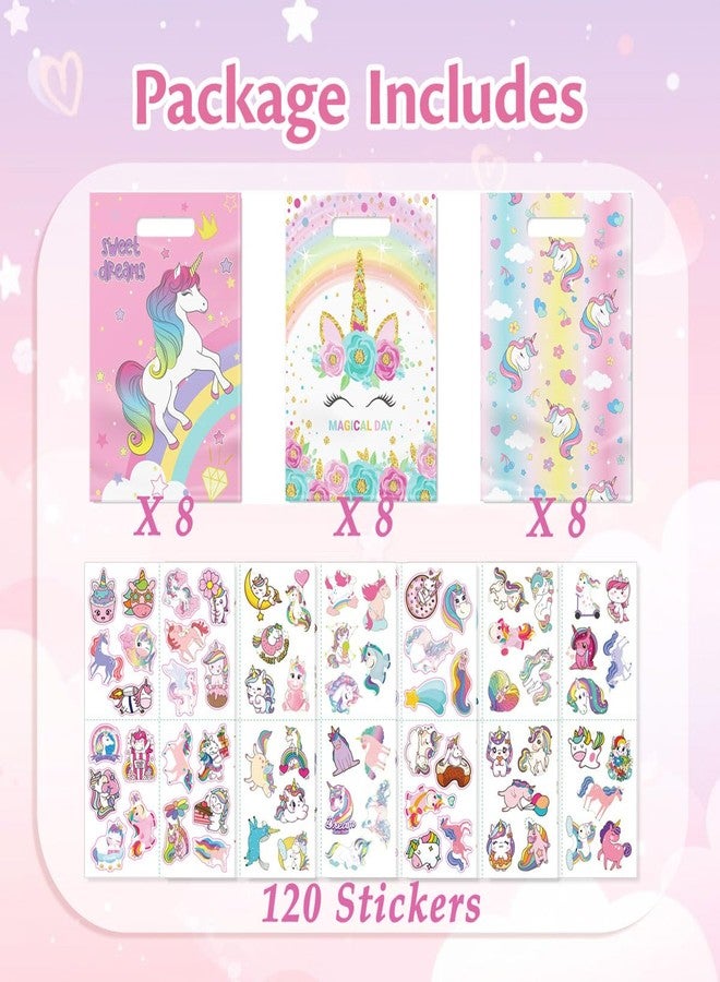 momoake Unicorns Party Favor Bags, 24 PCS Goodie Bgs with 120 Waterproof Vnyl Stickers for Kids Unicorns Birthday Decorations - Image 2