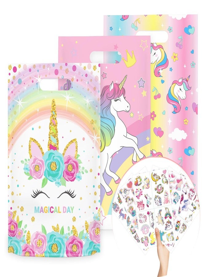 momoake Unicorns Party Favor Bags, 24 PCS Goodie Bgs with 120 Waterproof Vnyl Stickers for Kids Unicorns Birthday Decorations - Image 1