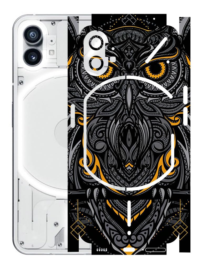 AtOdds Mobile Skin Sticker Wrap | Compatible for Nothing Phone 1 | Scratchproof Matte Finish | Full Coverage for All Sides & Camera Protection (Black-Owl) - Image 1