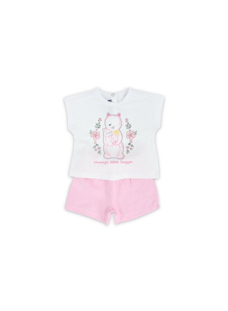 Pompelo Baby Girls Cotton Outfit Set – White & Pink - Image 1