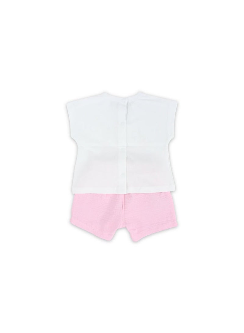 Pompelo Baby Girls Cotton Outfit Set – White & Pink - Image 3