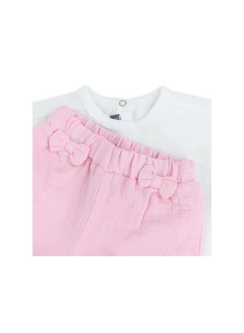 Pompelo Baby Girls Cotton Outfit Set – White & Pink - Image 2