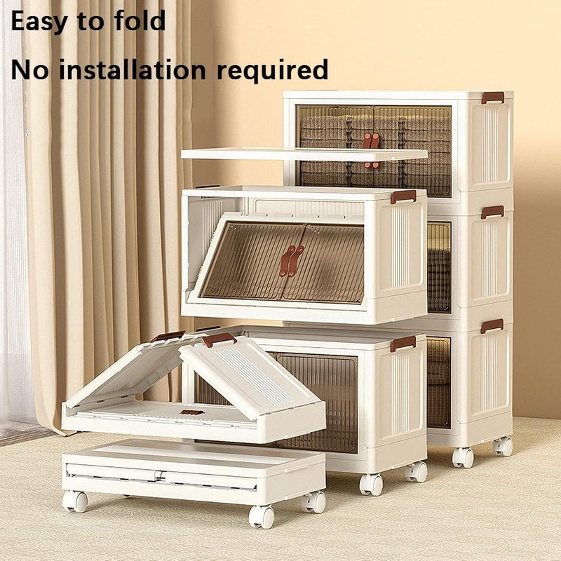 UREVO Foldable Storage Bins with Lid, Wheels and Magnetic Door, Stackable and Foldable ABS Organizer for Kitchen, Cloakroom, Living Room and Office (5 Tiers) - Image 5