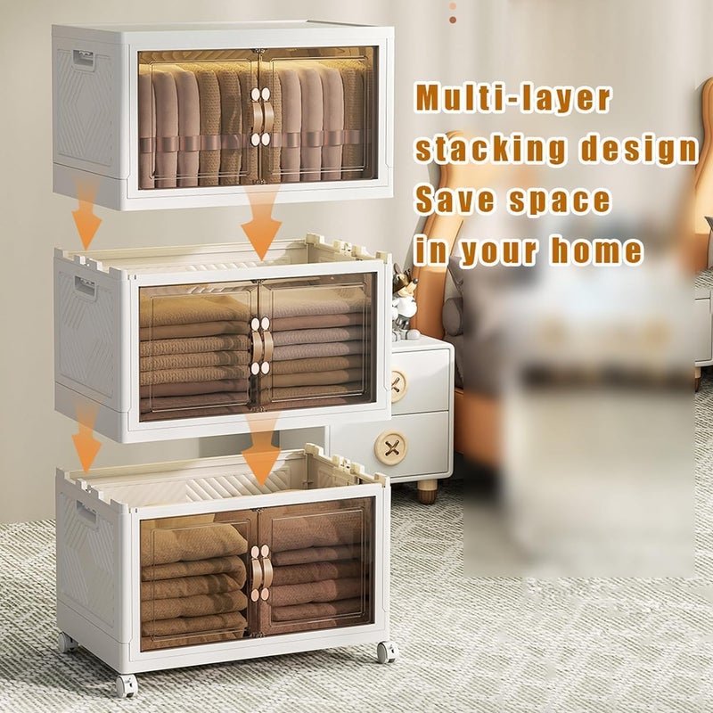 UREVO Foldable Storage Bins with Lid, Wheels and Magnetic Door, Stackable and Foldable ABS Organizer for Kitchen, Cloakroom, Living Room and Office (5 Tiers) - Image 4