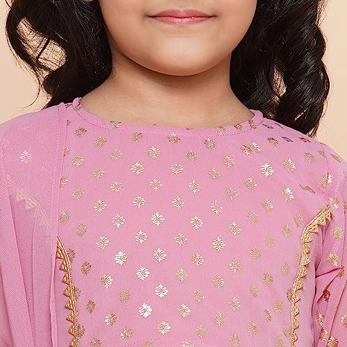AJ DEZINES Georgette Kids Ethnic Wear Foil Printed Panelled Pink Kurta Sharara Set For Girls With Dupatta (G-1094-Pink-36), 12-13 Years - Image 5