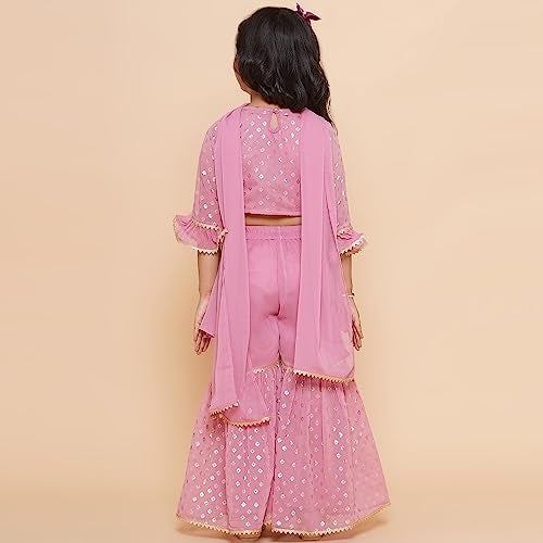 AJ DEZINES Georgette Kids Ethnic Wear Foil Printed Panelled Pink Kurta Sharara Set For Girls With Dupatta (G-1094-Pink-36), 12-13 Years - Image 2