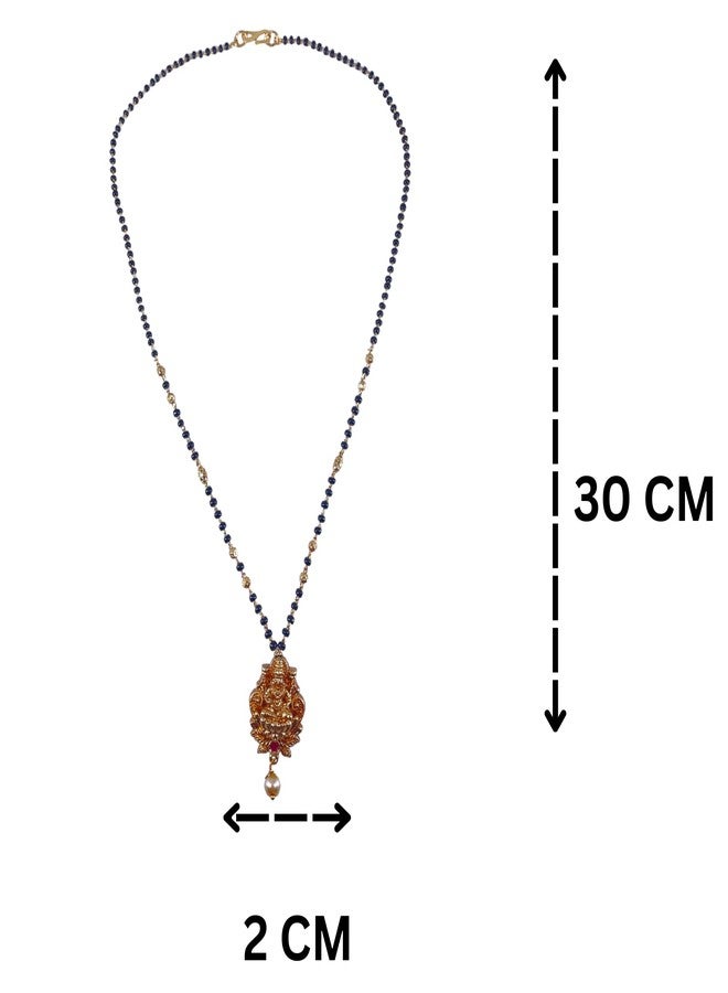OMID, Traditional Black Bead Mangalsutra with Ganesh Gold-Plated Pendant and Pearl Drop for Women - Image 4