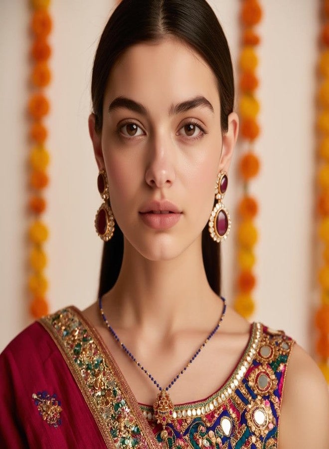 OMID, Traditional Black Bead Mangalsutra with Ganesh Gold-Plated Pendant and Pearl Drop for Women - Image 2