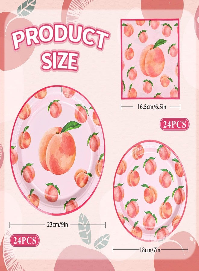 FYSUIMU 72 Pcs Peach Tableware Set Watercolor Pink Peach Fruit Disposable Plates and Paper Napkins for 24 Guests Summer Birthday Baby Shower Party Table Supplies - Image 2