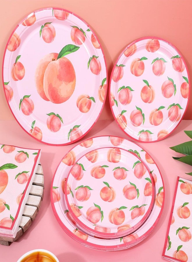 FYSUIMU 72 Pcs Peach Tableware Set Watercolor Pink Peach Fruit Disposable Plates and Paper Napkins for 24 Guests Summer Birthday Baby Shower Party Table Supplies - Image 3