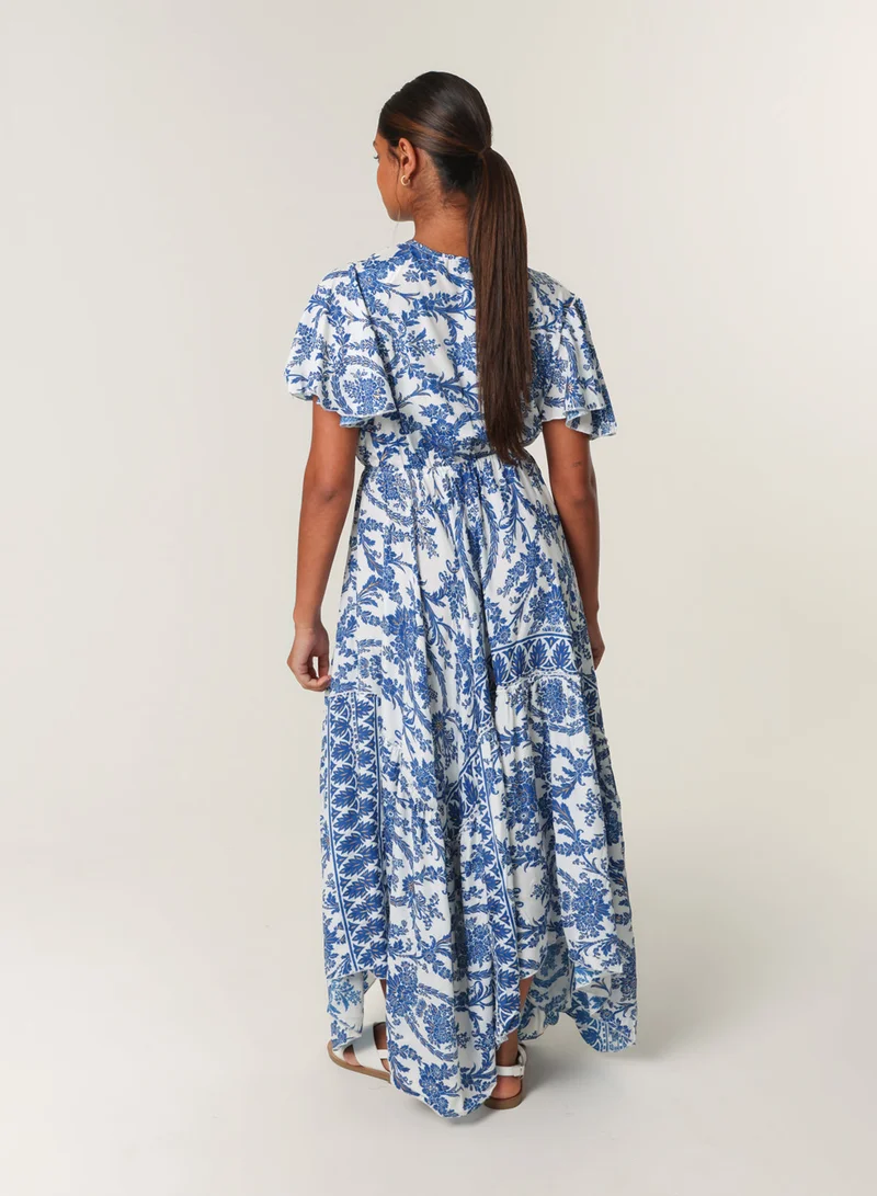 بلو فانيلا فستان ملفوف بحافة غير متماثلة