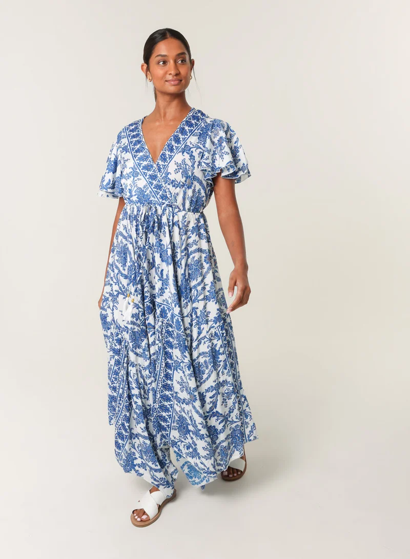 بلو فانيلا فستان ملفوف بحافة غير متماثلة