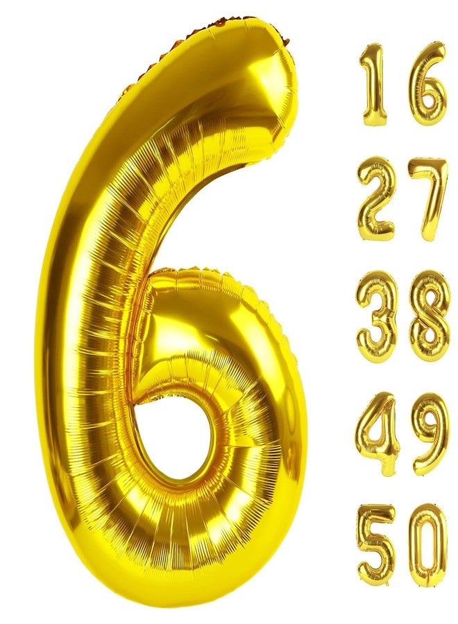 Kelfuoya بالون ذهبي مقاس 40 بوصة على شكل الرقم 6، 6 بالونات هيليوم كبيرة من رقائق المايلر، أرقام ذهبية، بالونات جامبو، مستلزمات تزيين حفلات الذكرى السنوية السادسة عشرة أو الحادية والستين - Image 1