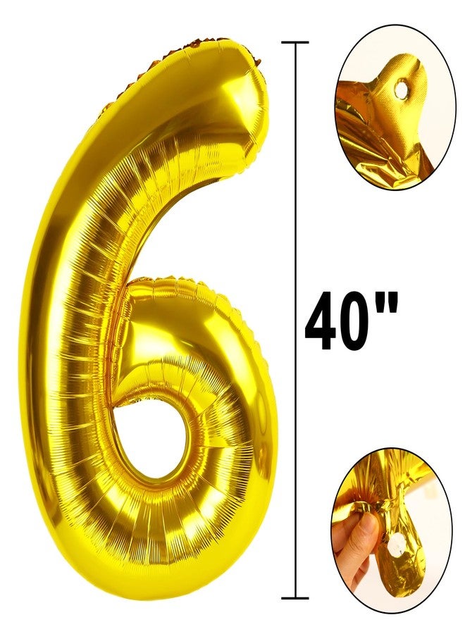 Kelfuoya بالون ذهبي مقاس 40 بوصة على شكل الرقم 6، 6 بالونات هيليوم كبيرة من رقائق المايلر، أرقام ذهبية، بالونات جامبو، مستلزمات تزيين حفلات الذكرى السنوية السادسة عشرة أو الحادية والستين - Image 2