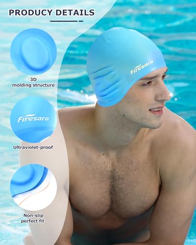 Firesara Swim Cap,Firesara Original Updated Swimming Cap 3D Ergonomic Design Comfortable Durable Ear Protection for Women Kids Adults Men Boys Girls for Long or short Hair with Nose Clip and Ear Plugs(Skyblue) - Image 2