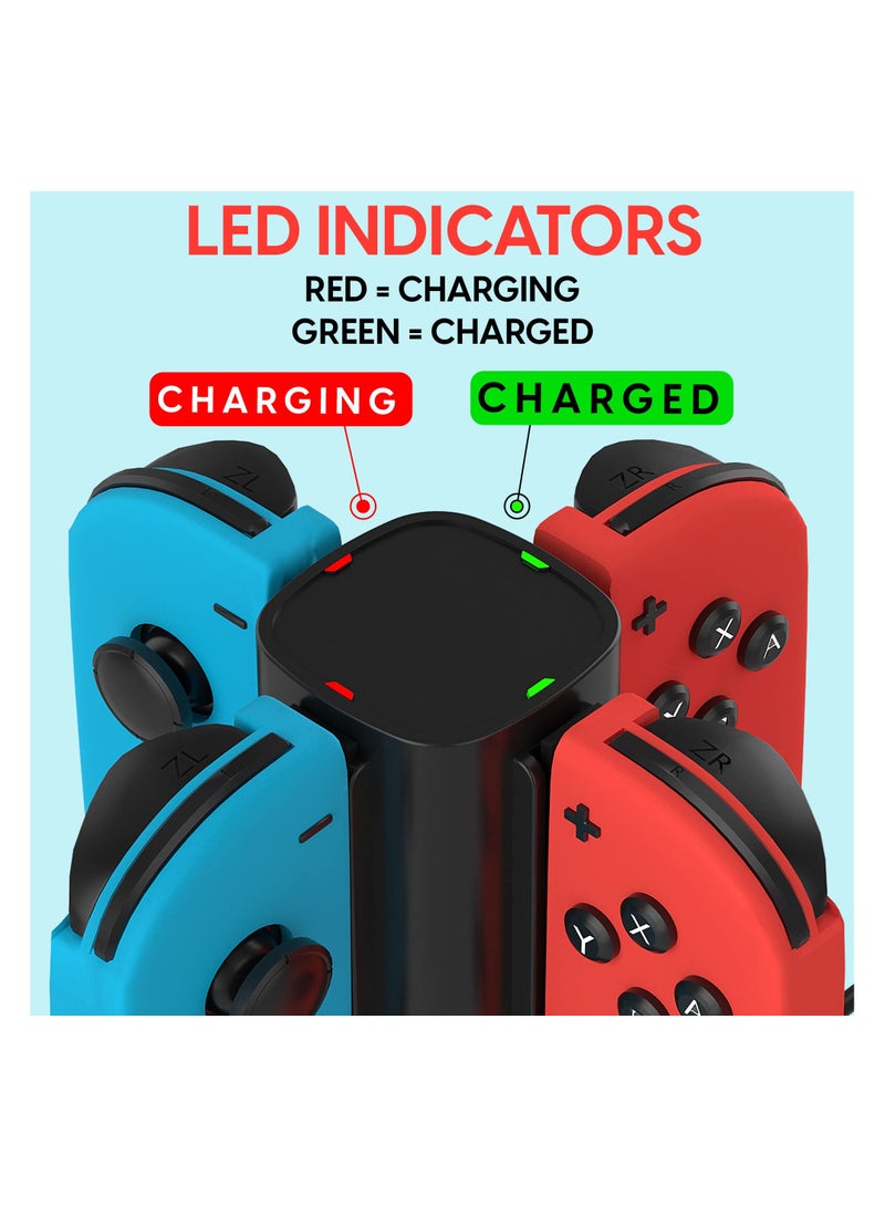 SYOSI 4-Remote Docking Charging Station, Charging Stand Compatible with Nintendo Switch / Switch OLED, Charger Dock for Nintendo Switch Gaming Controllers, USB Compatible w/ Switch OLED (Black) - Image 4