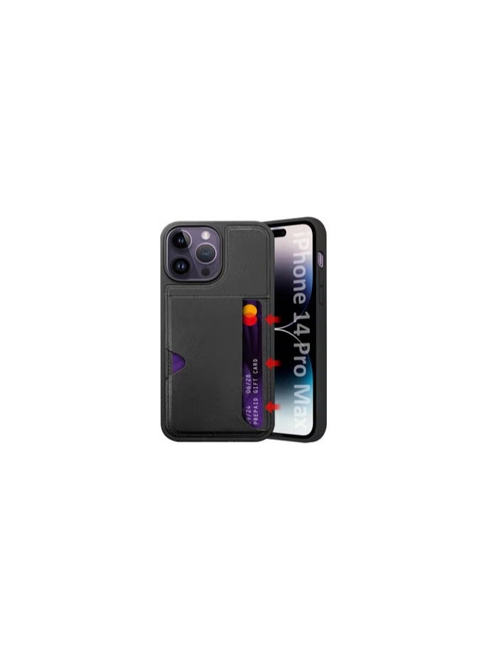 CATANES iPhone 14 Pro Max Case Leather Antifingerprint Cover with Wallet Card Slot Shell, Side Insert Card Holder, Anti Fall Protection - Black  - Image 1
