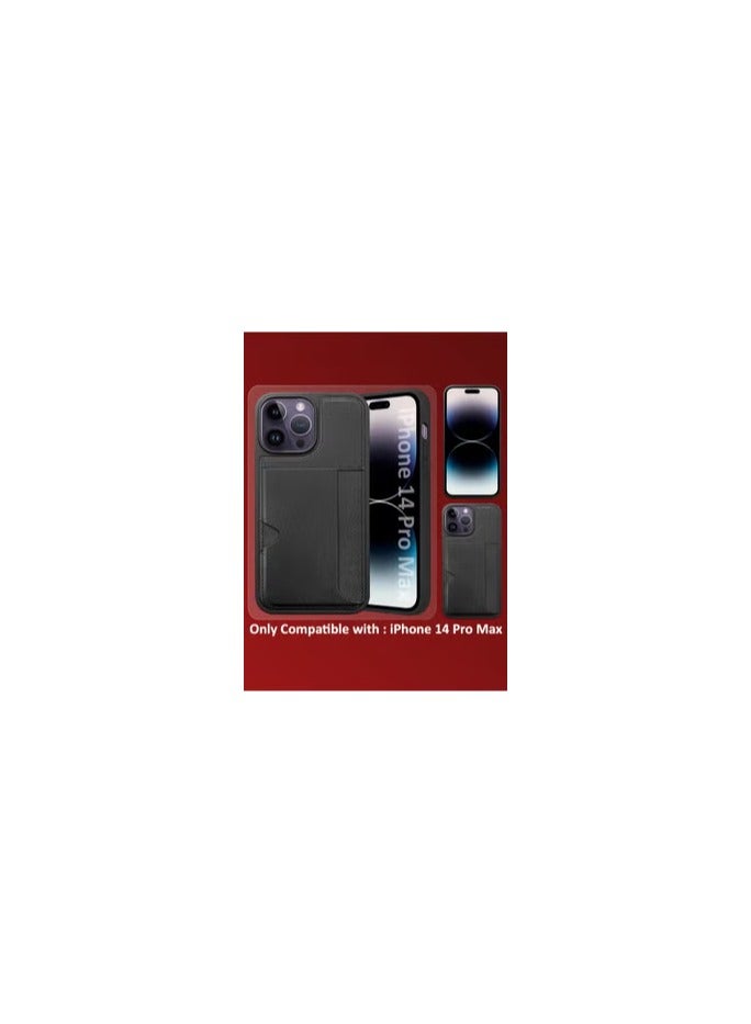 CATANES iPhone 14 Pro Max Case Leather Antifingerprint Cover with Wallet Card Slot Shell, Side Insert Card Holder, Anti Fall Protection - Black  - Image 2