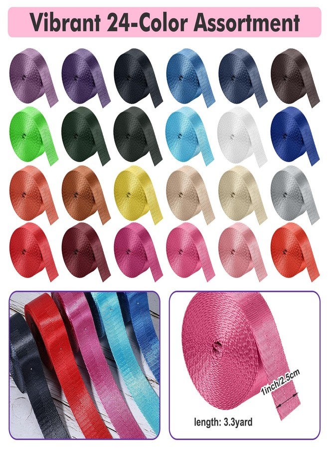 xozeooeu 24 Rolls Cotton Webbing Strap - 1 Inch x 3.3 Yard Heavy Duty Webbing Straps, 24 Color Polyester Weaving for DIY Bag Handles, Pet Collars, Gear Repair, Backpack & Crafting - Image 2