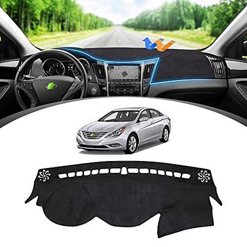 FIILINES Dash Cover for Hyundai Sonata 2011-2014, Dashboard Cover Sonata Accessories Suede Dash Cover Mat Sunshade Anti-Slip Pad Carpet Protector Black - Image 1