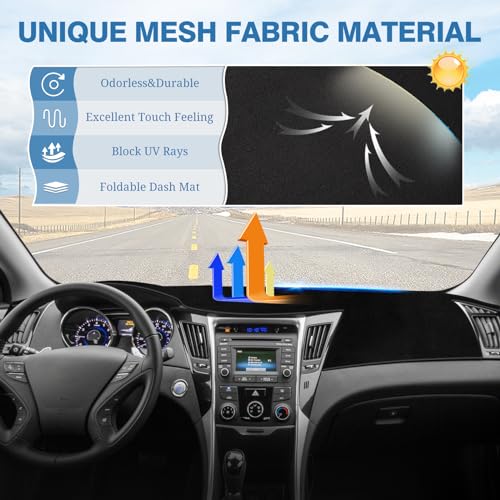 FIILINES Dash Cover for Hyundai Sonata 2011-2014, Dashboard Cover Sonata Accessories Suede Dash Cover Mat Sunshade Anti-Slip Pad Carpet Protector Black - Image 3