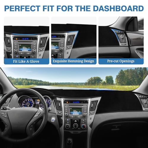FIILINES Dash Cover for Hyundai Sonata 2011-2014, Dashboard Cover Sonata Accessories Suede Dash Cover Mat Sunshade Anti-Slip Pad Carpet Protector Black - Image 4