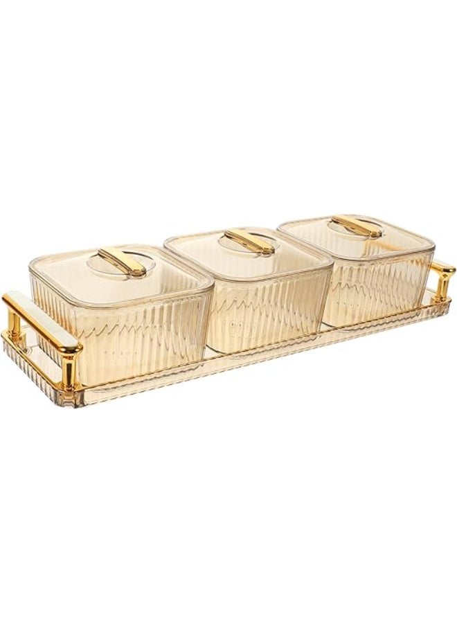 Premium 3 Compartment Snack Tray with Lid | BPA Free Food Grade PP Serving Box for Dates, Nuts & Candy | Dustproof Majlis Coffee Table Organizer - Image 1