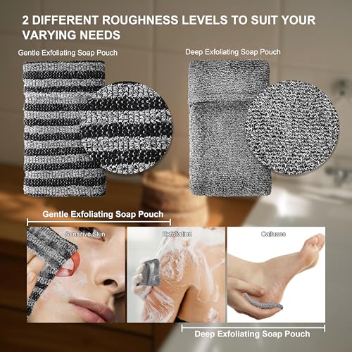 Beiskll 2 Pack Soap Bag Deep and Gentle Exfoliating,Bar Soap Pouch Saver Pocket, Body Scrubber Shower Bath Sponge Loofah (Grey) - Image 3