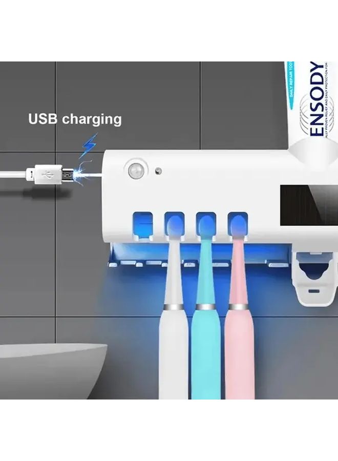 White 4 Toothbrush Holder With USB Charging And Automatic Toothpaste Dispenser - Image 3