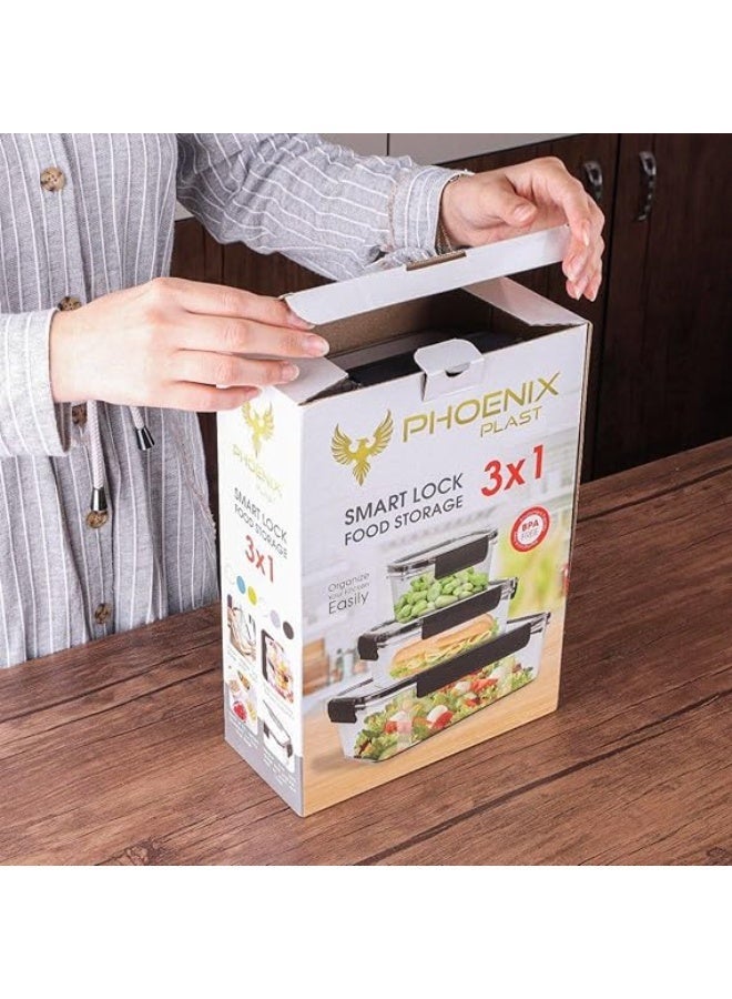 Phoenix 3-Piece Airtight Acrylic Storage Containers with Smart Lock Lids - Image 2