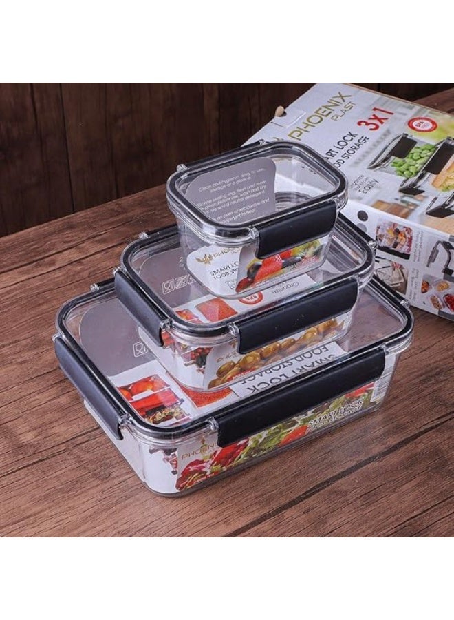 Phoenix 3-Piece Airtight Acrylic Storage Containers with Smart Lock Lids - Image 1