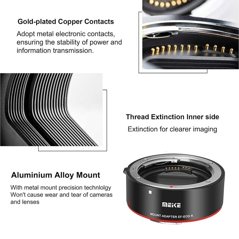 Meike MK-EFTR-A Metal Lens Adapter EF-EOSR Auto-Focus Mount Converter for Canon EF/EF-S Lens to EOS-R EOS-RP R5 R6 and RED Komodo Cameras - Image 4