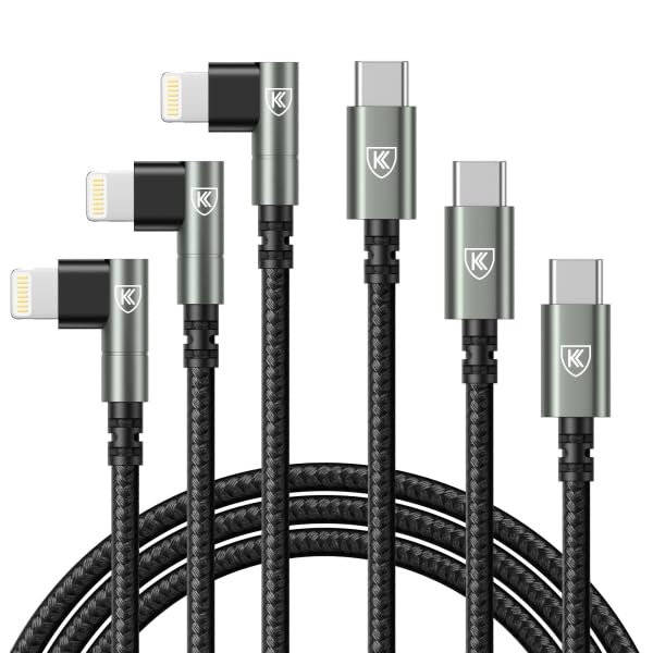 KIYODA 90 Degree iPhone Charger 6FT [Apple MFi Certified] 3Pack USB C to Lightning Cable Fast Charging Cord 6Feet Nylon Braided USB Type C to Lightning Cable for iPhone 14/13/12/11/Pro/Max/Plus/8/7/6/5S/iPad - Image 1