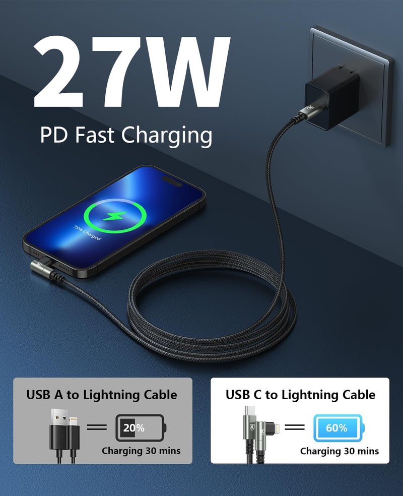 KIYODA 90 Degree iPhone Charger 6FT [Apple MFi Certified] 3Pack USB C to Lightning Cable Fast Charging Cord 6Feet Nylon Braided USB Type C to Lightning Cable for iPhone 14/13/12/11/Pro/Max/Plus/8/7/6/5S/iPad - Image 2
