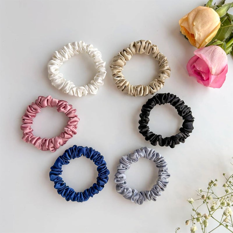 Silvr Bear Luxury Satin Scrunchies SAME 6 COLORS AS PIC, Anti-Hair-Breakage, Hair Ties, Scrunchies Set for Girls, Women, Best gift for Sister, Friend, Mom (Classic Skinny) - Image 2